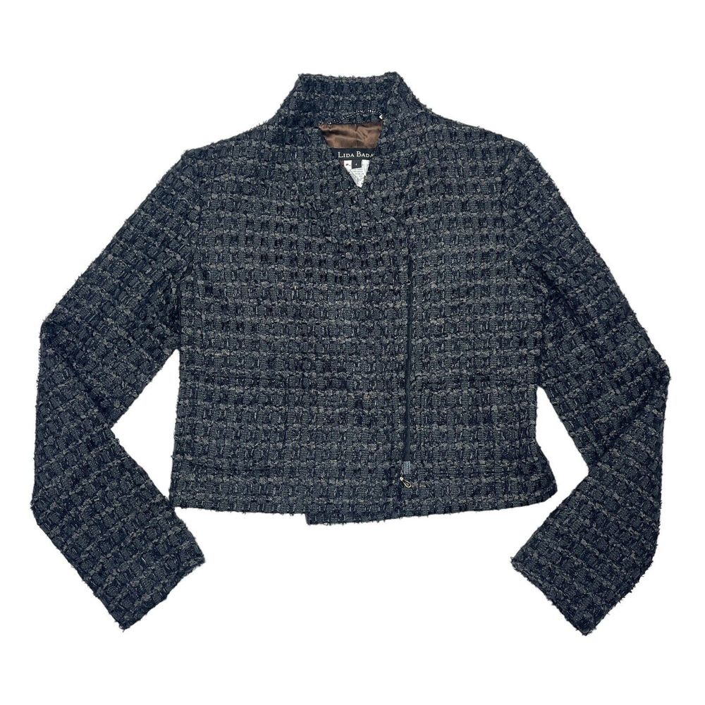Lida‎ Baday Jacket Womens Size 4 Black Boucle Tweed Full Zip Wool Blend Career